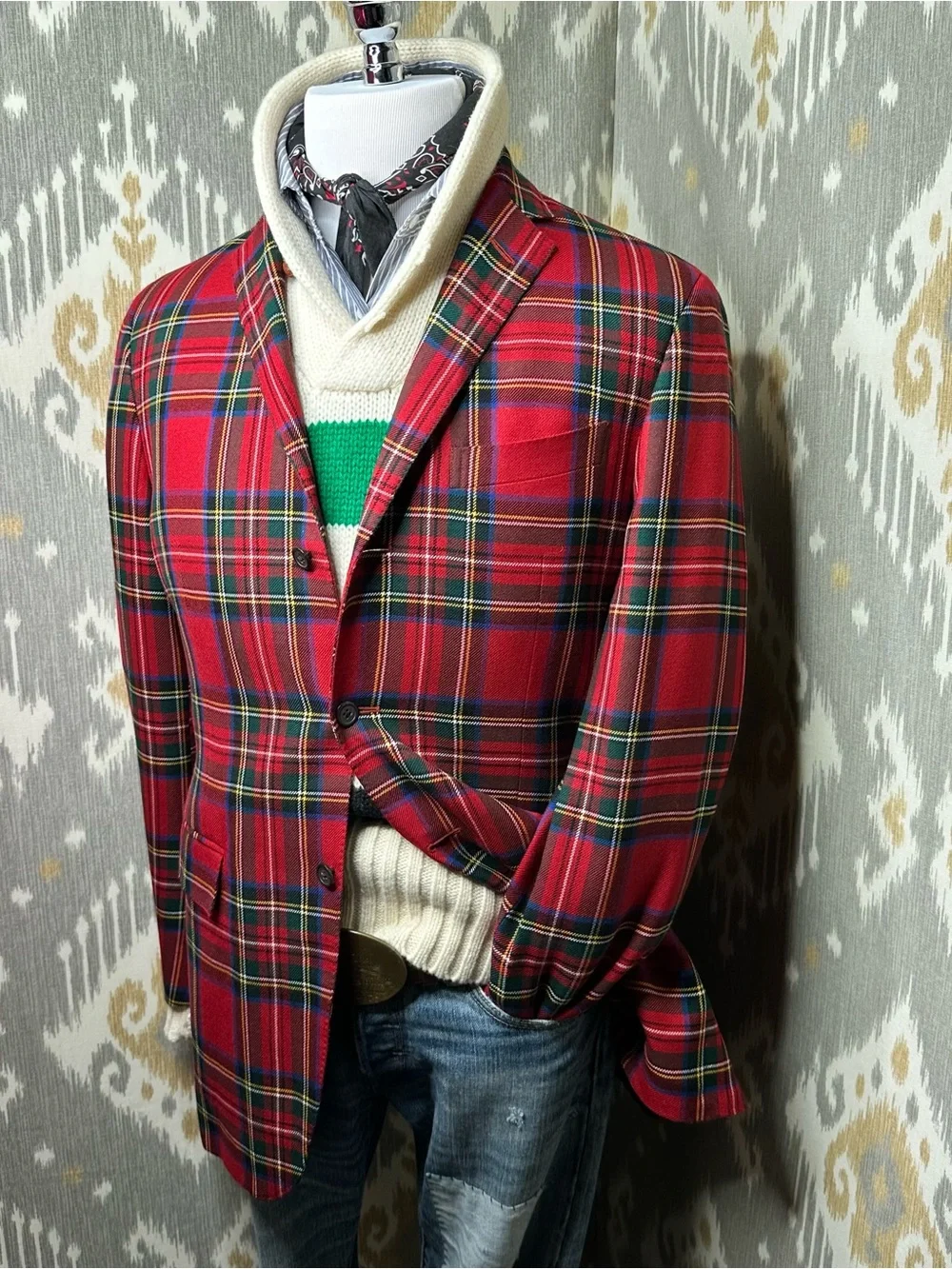 Polo Ralph Lauren Made in Italy Virgin Wool Red Tartan Plaid Blazer 40L